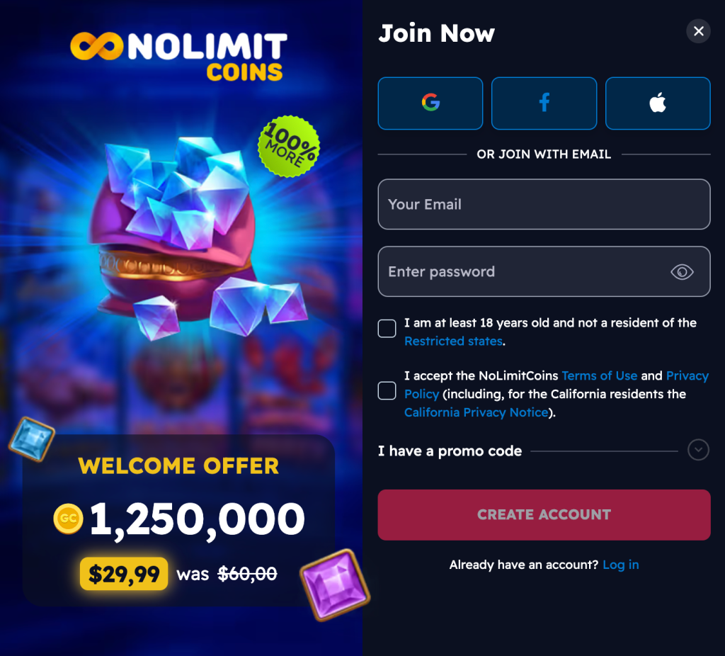 nolimitcoins sign up